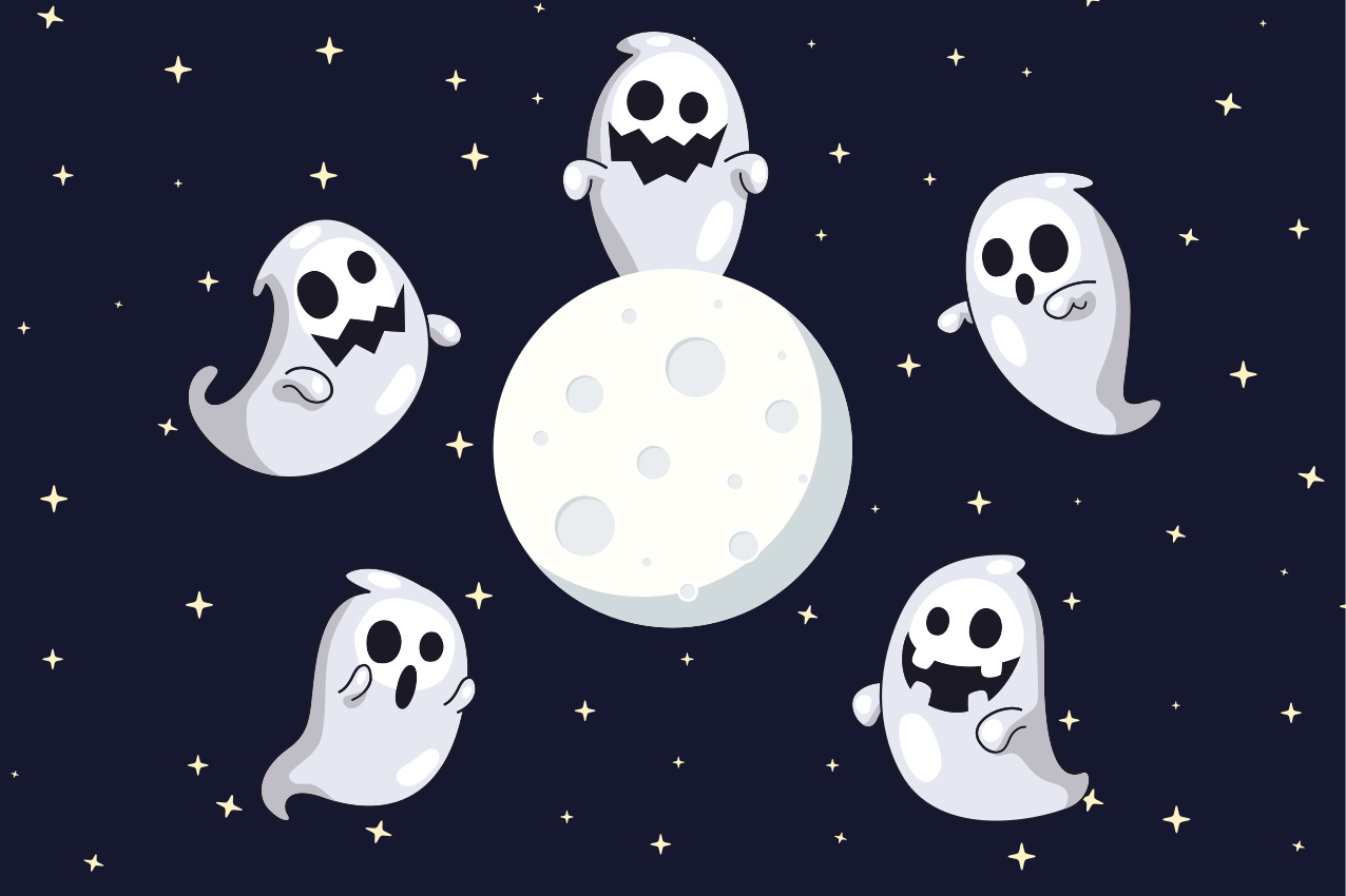 Biele lietajúce strašidlá mesiac halloween prestieranie - Tenstickers