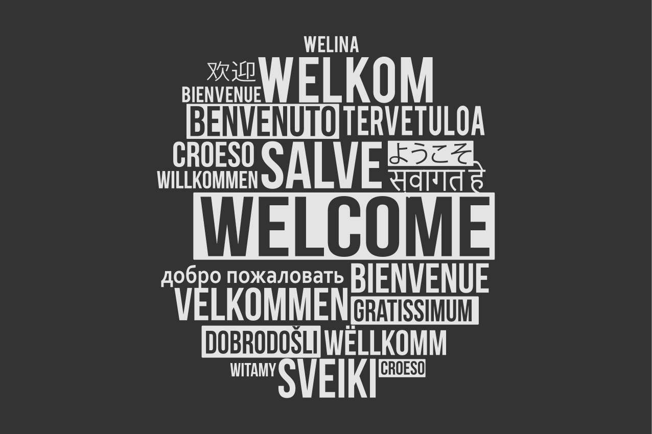Prestieranie s textom vitajte v mnohých jazykoch - Tenstickers
