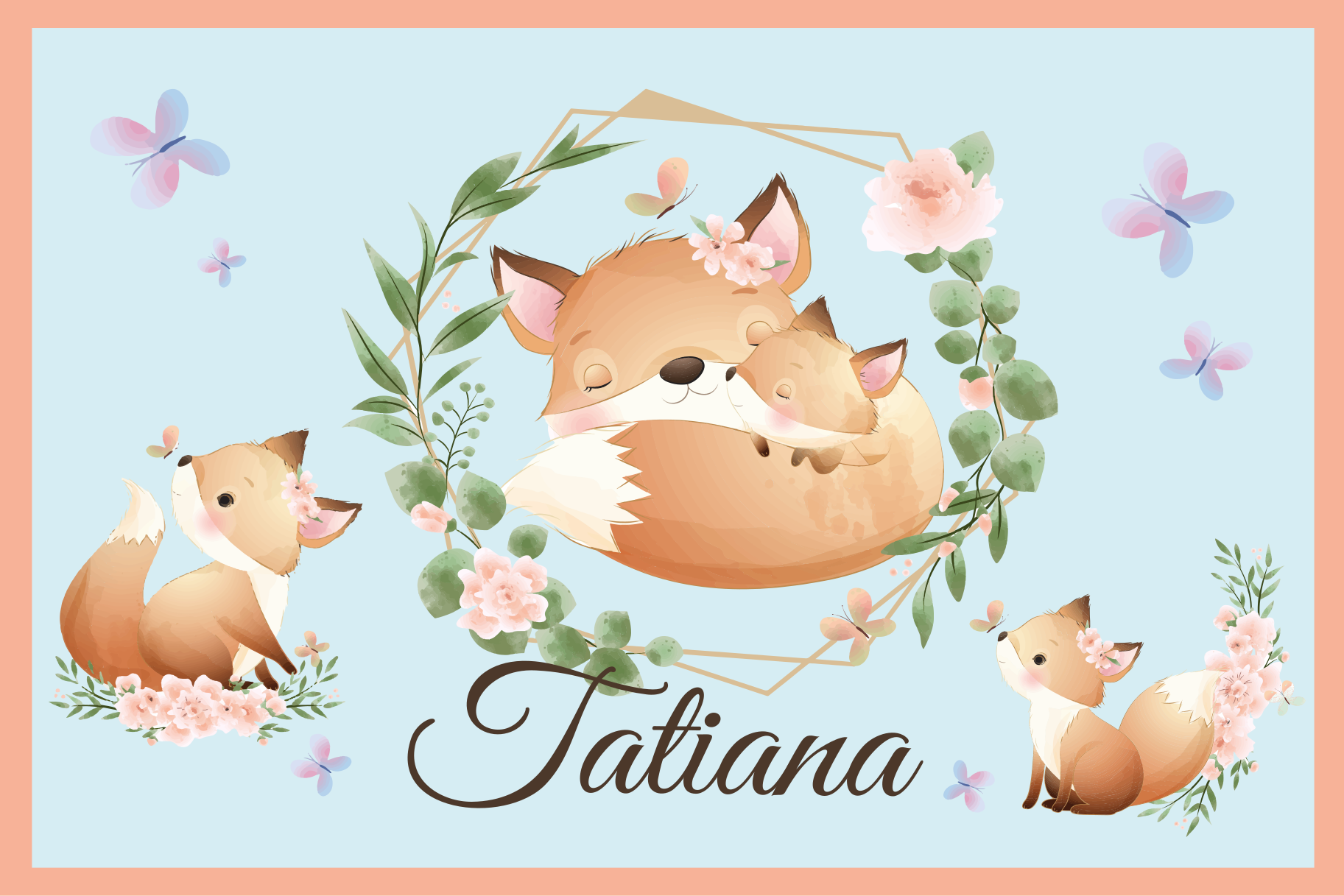 Roztomilé zvieratká líška s menom prestieranie pre deti - Tenstickers