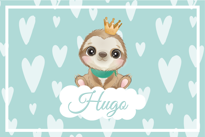 Roztomilý leňochod pre chlapca s menom detské prestieranie - Tenstickers