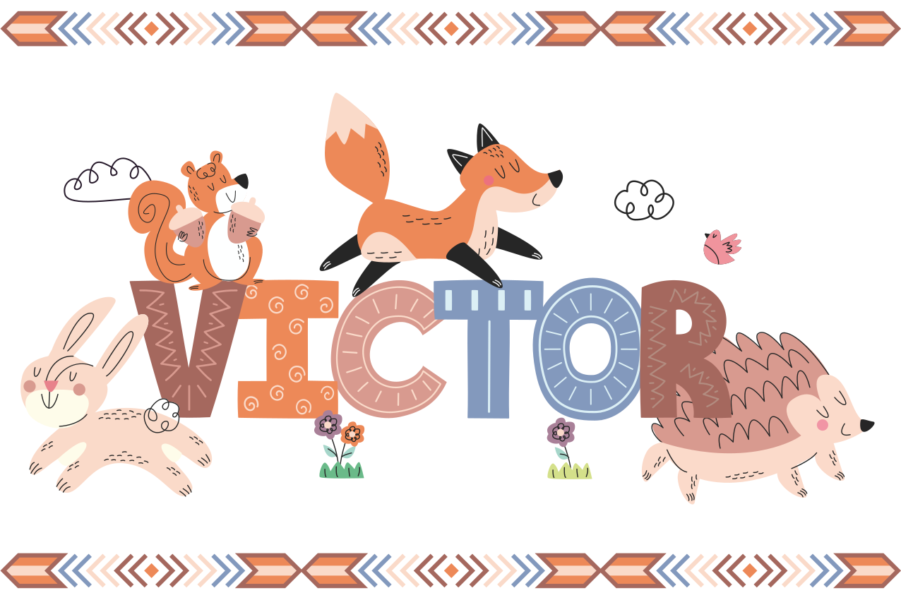 Lesné detské zvieratká s menom vinylové prestieranie - Tenstickers