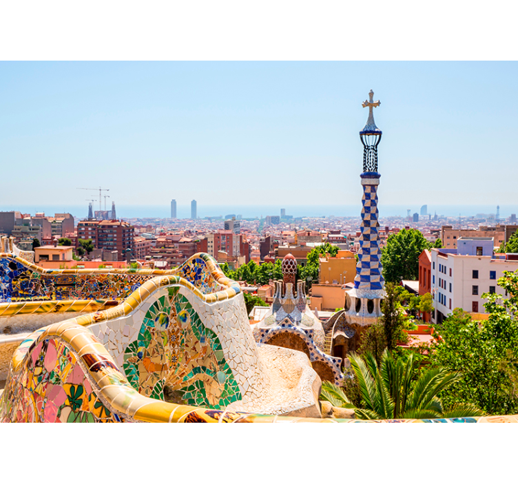 Výhľad na more v parku güell barcelona nástenná maľba - Tenstickers