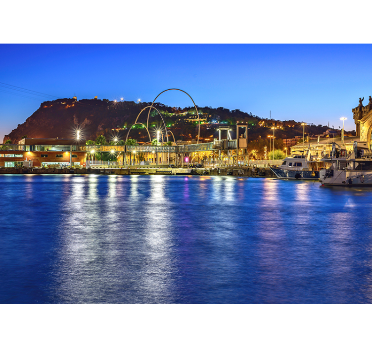 Barcelona atardecer montjuic nástenná maľba na mesto - Tenstickers