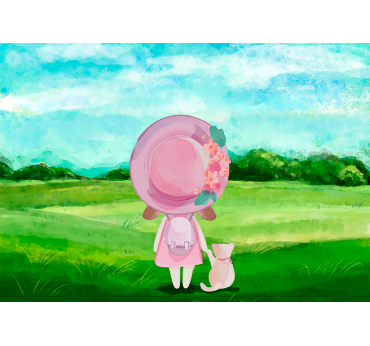 Nástenná maľba pre deti dievča na lúke - Tenstickers