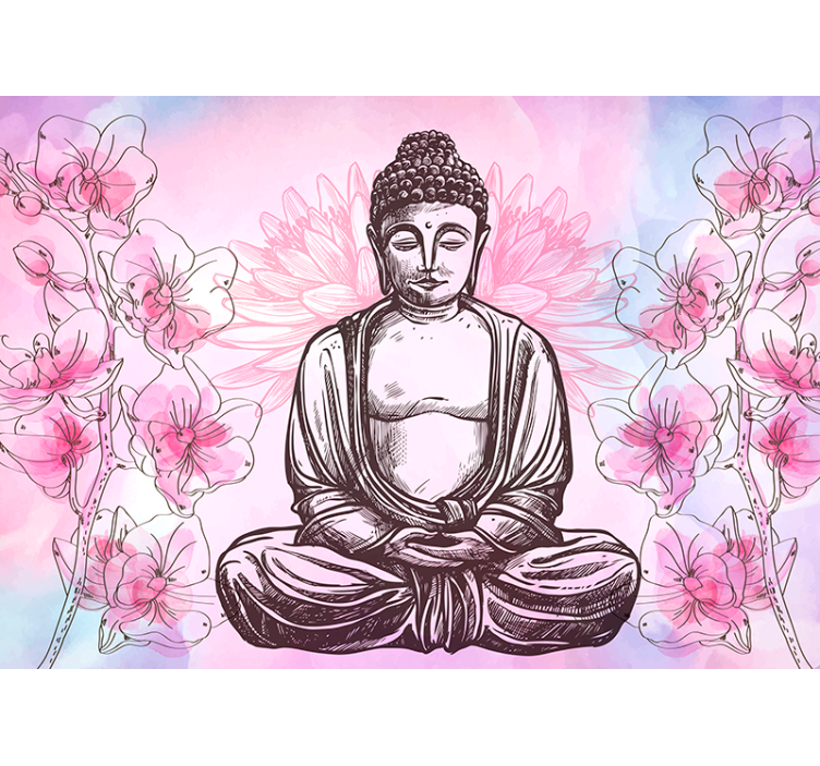 Buddha obklopený orchideami nástenná maľba budhu - Tenstickers