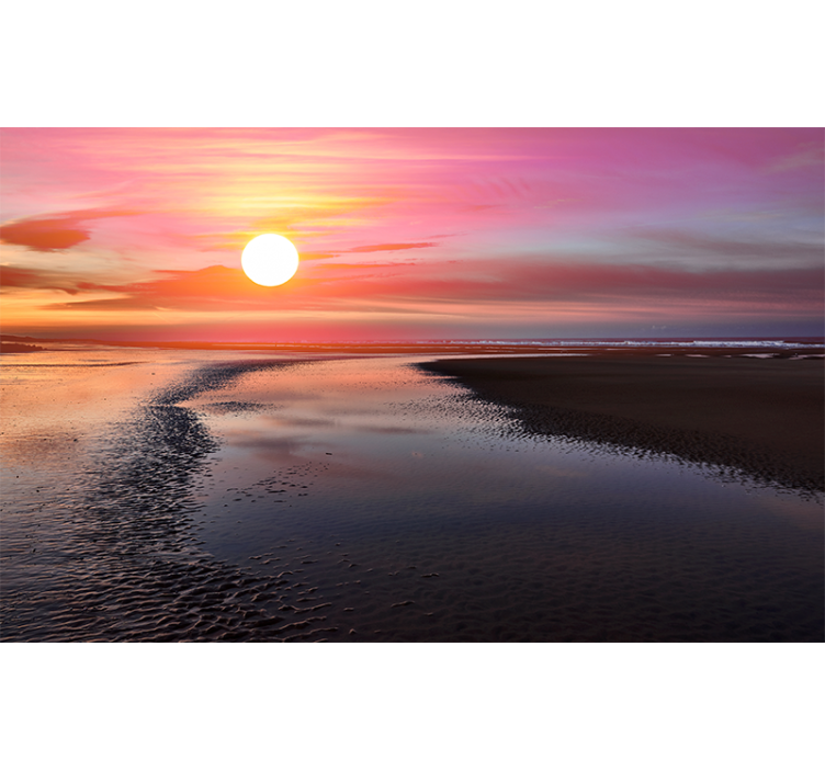 Poľský prímorský západ slnka pod morskou nástennou maľbou - Tenstickers