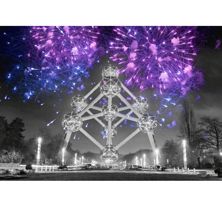 fototapety na stenu mesta ohňostroj v atomium - Tenstickers