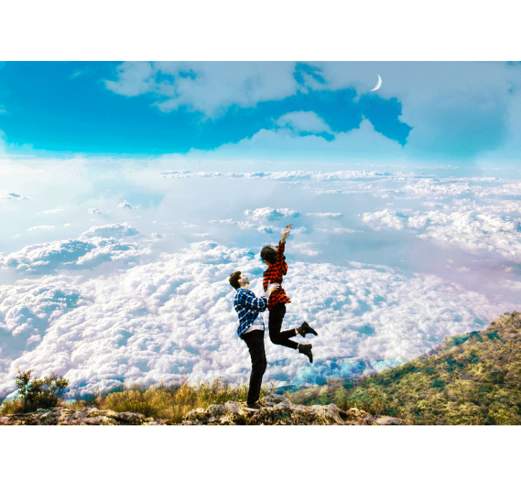 fototapeta láska radostné objatie nad oblakmi - Tenstickers