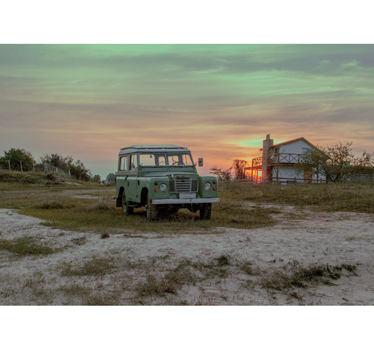 fototapeta moto zelené klasické auto - Tenstickers