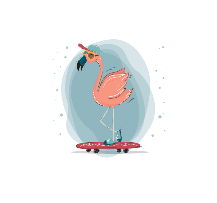 Fototapety so zvieratami zábava s flamingom na skateboarde - Tenstickers