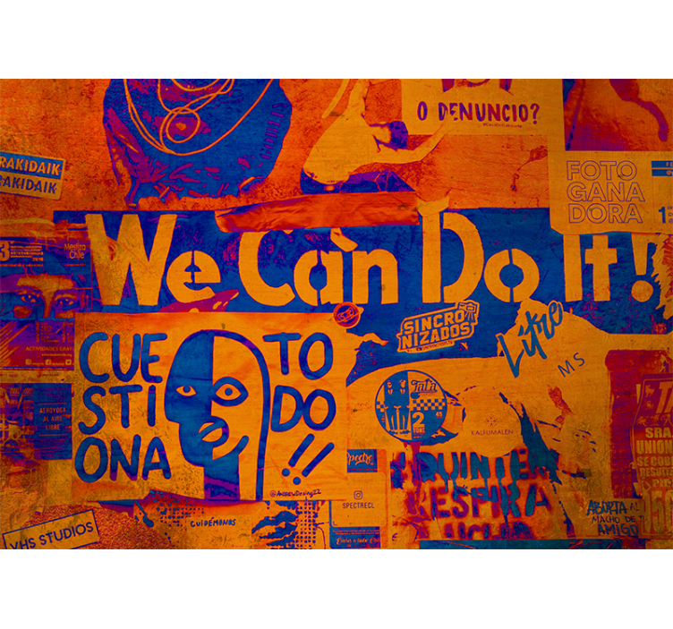 Oranžová a modrá môžeme to urobiť plagát fototapeta - Tenstickers