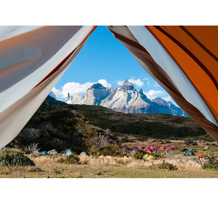 Okno mountain camping 3d fototapeta - Tenstickers