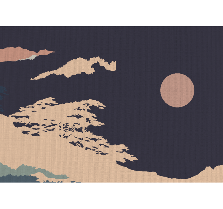 "japandi style" tmavá umelecká nástenná fototapeta lesa - Tenstickers