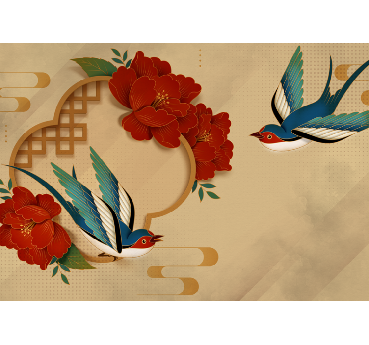 Fototapeta kvety lastovičky a kvety - Tenstickers