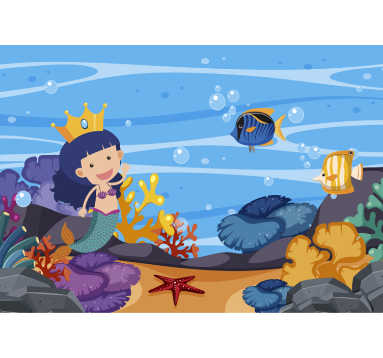 fototapeta do detskej izby morská panna karikatúra pod morom - Tenstickers