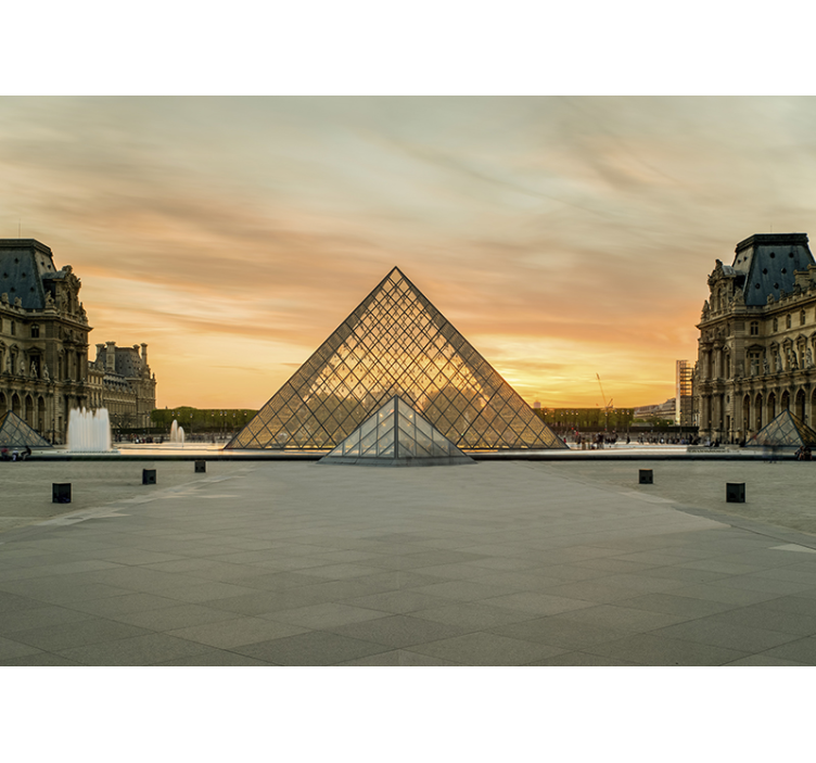 Fototapeta paríž západ slnka pri pyramíde louvre - Tenstickers
