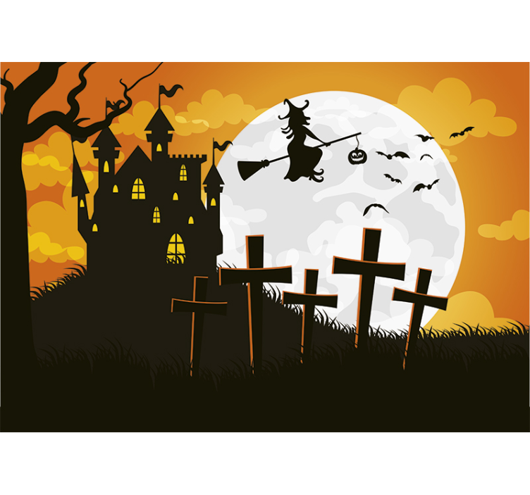 Fototapety halloween silueta lietajúcej čarodejnice - Tenstickers