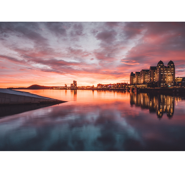 Fototapety na stenu mesta odrážať mestský západ slnka - Tenstickers