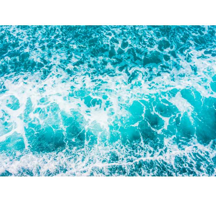 Vlny v modrých odtieňoch pod morskou nástennou maľbou - Tenstickers