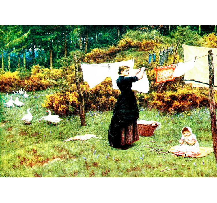 klasicke umenie fototapety žena vešá bielizeň - Tenstickers