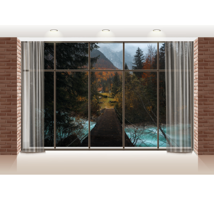 Okno s výhľadom na les nástenná maľba na strom - Tenstickers