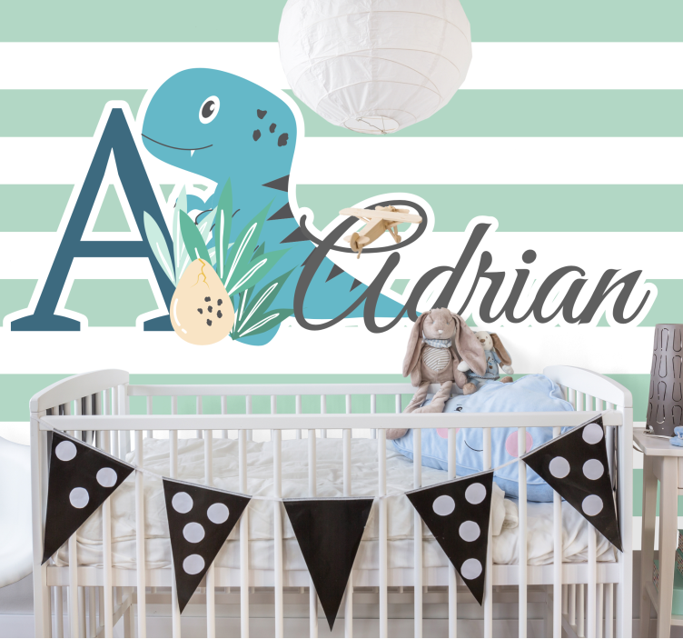 fototapeta do detskej izby t-rex s iniciálou a menom - Tenstickers