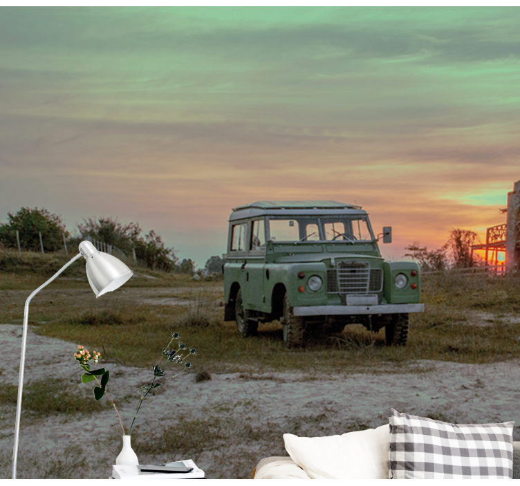 fototapeta moto zelené klasické auto - Tenstickers