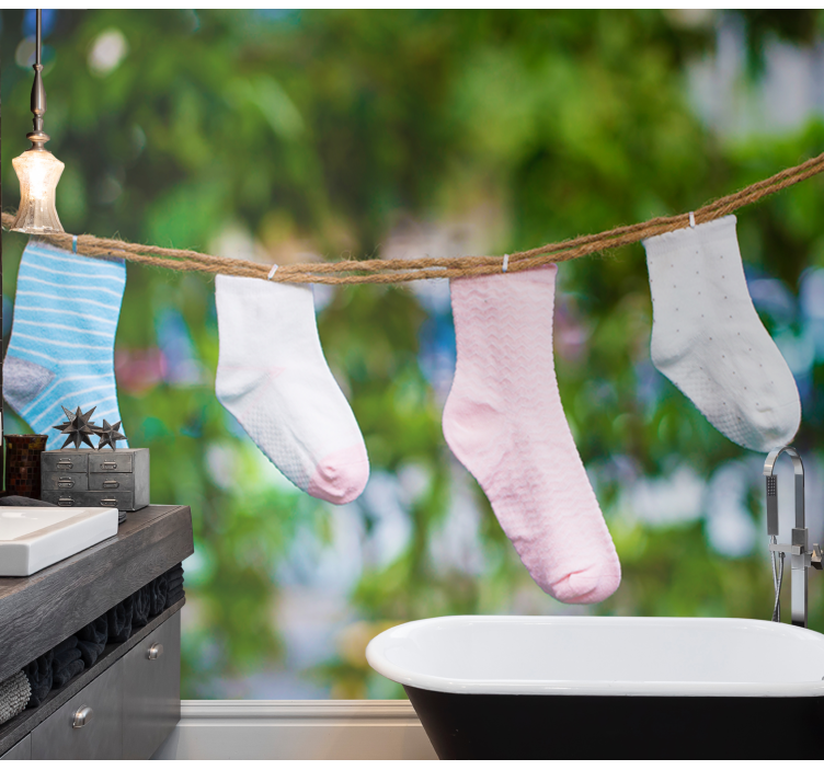 fototapeta vintage zavesenie farebných ponožiek - Tenstickers