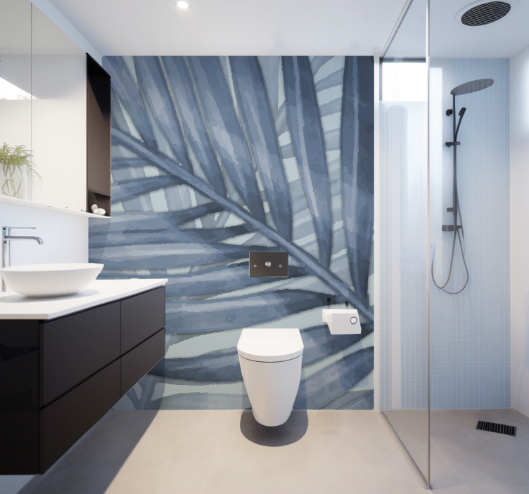 fototapeta do kúpeľňe modrý tropický list - Tenstickers