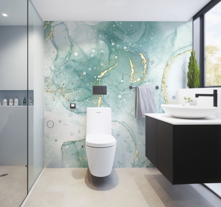 fototapeta do kúpeľňe tyrkysový a zlatý mramor - Tenstickers