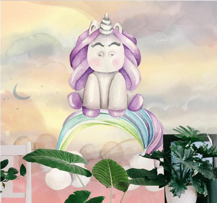 Fototapety fantasy roztomilý jednorožec s dúhou - Tenstickers