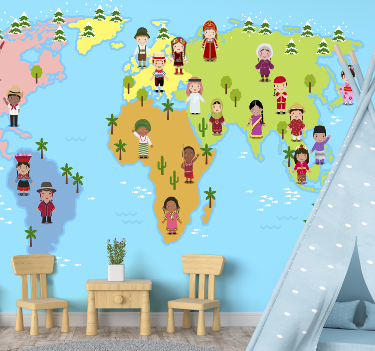fototapety mapa sveta postavy kultúrnej mapy - Tenstickers