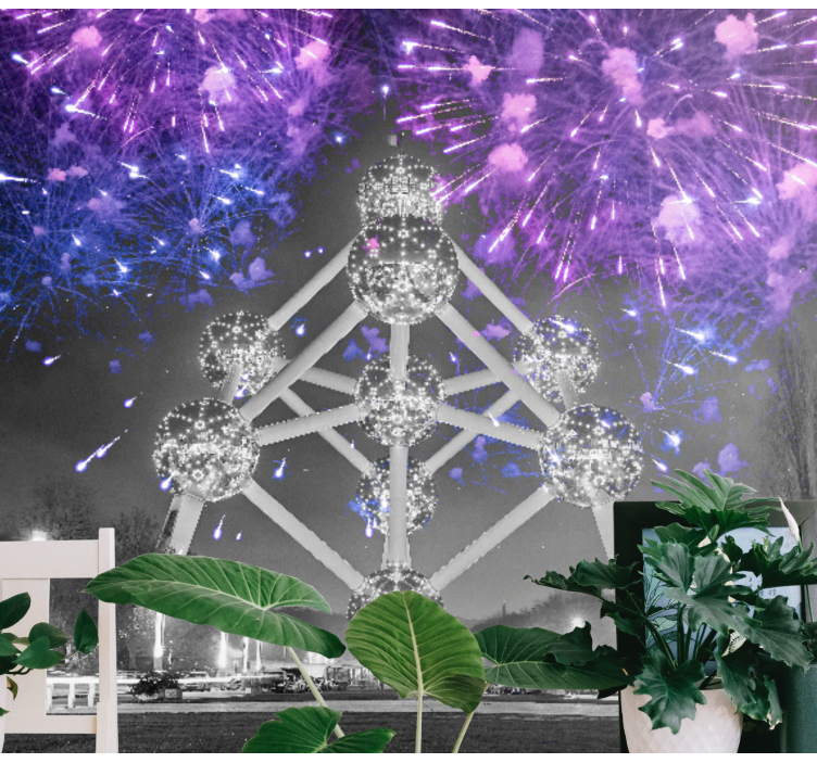 fototapety na stenu mesta ohňostroj v atomium - Tenstickers