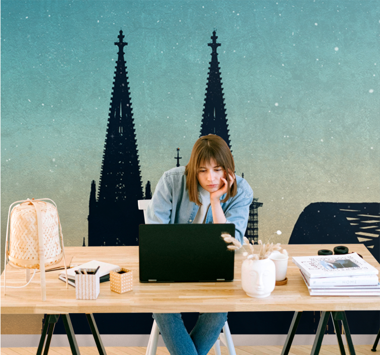 fototapety na stenu mesta siluety katedrálových veží - Tenstickers