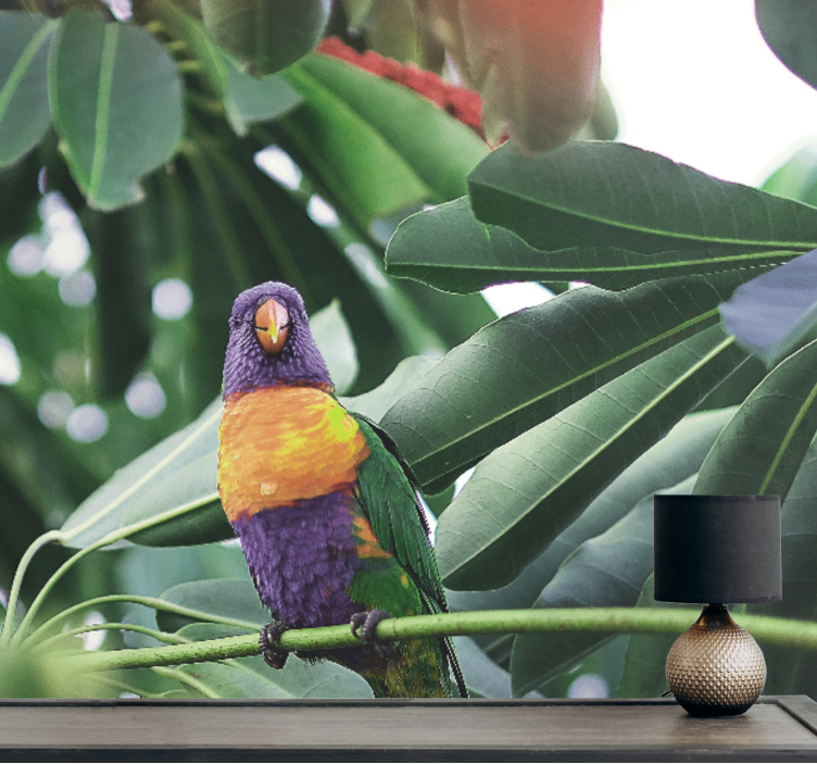 Fototapety so zvieratami farebný papagáj na vetve - Tenstickers