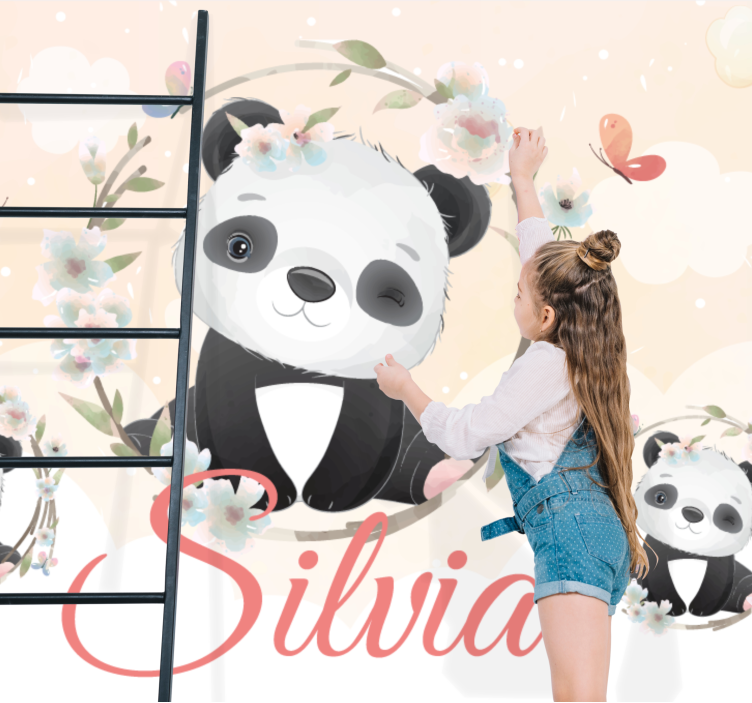 Fototapety so zvieratami panda s kvetmi - Tenstickers
