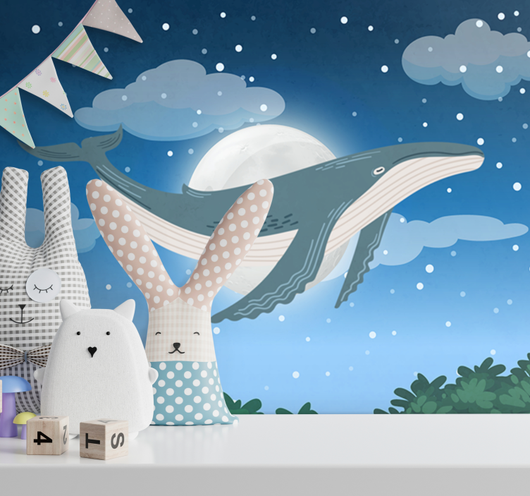 Fototapety so zvieratami veľryba pod mesačným svetlom - Tenstickers