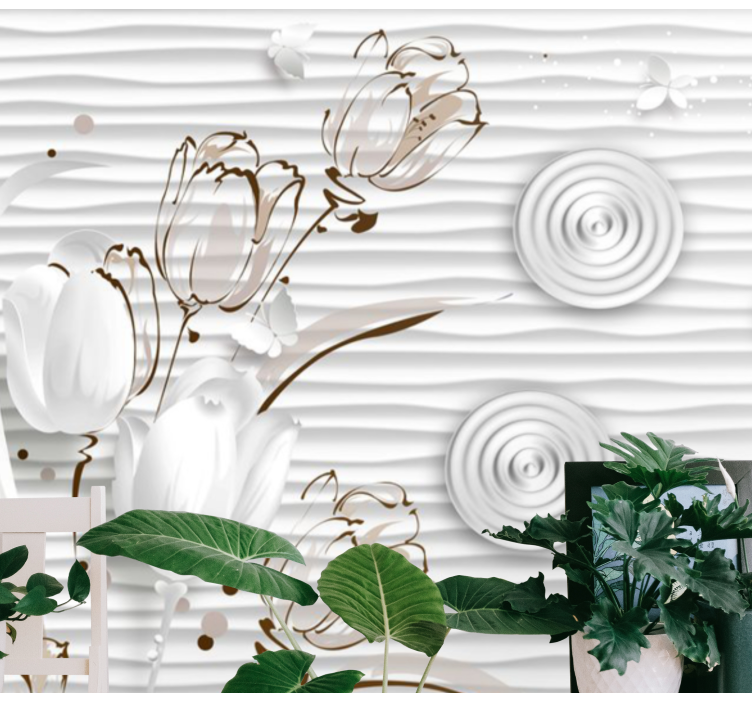 Ilustrované tulipány s bielymi kruhmi nástenná fototapeta - Tenstickers