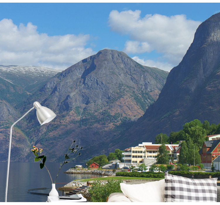 krajinka fototapety domy s výhľadom na hory - Tenstickers