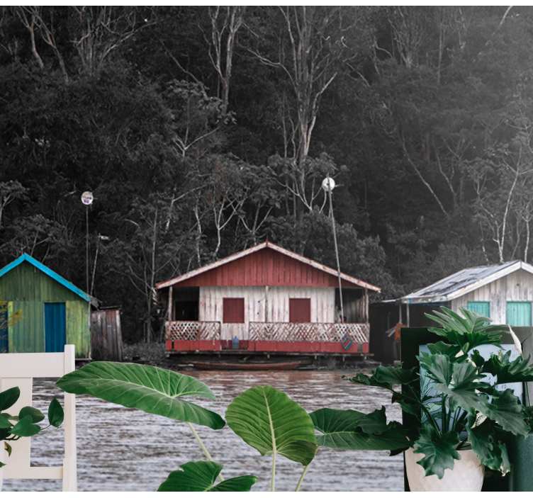 krajinka fototapety farebné domy pri rieke - Tenstickers