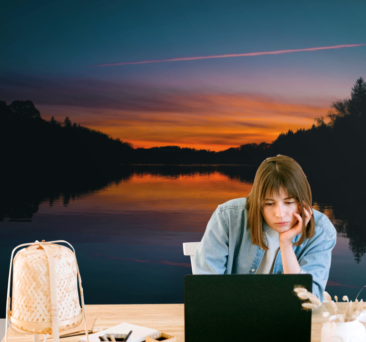 Krajinka fototapety pokojné jazero pri západe slnka - Tenstickers