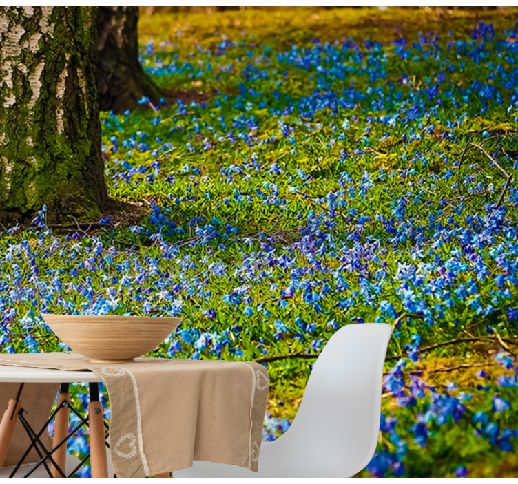 Modré kvety a fototapeta na strome - Tenstickers