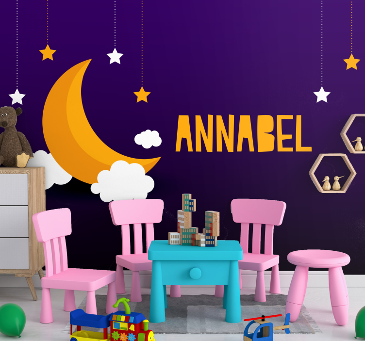 Nočná obloha s mesiacom a hviezdami fototapeta na mieru - Tenstickers