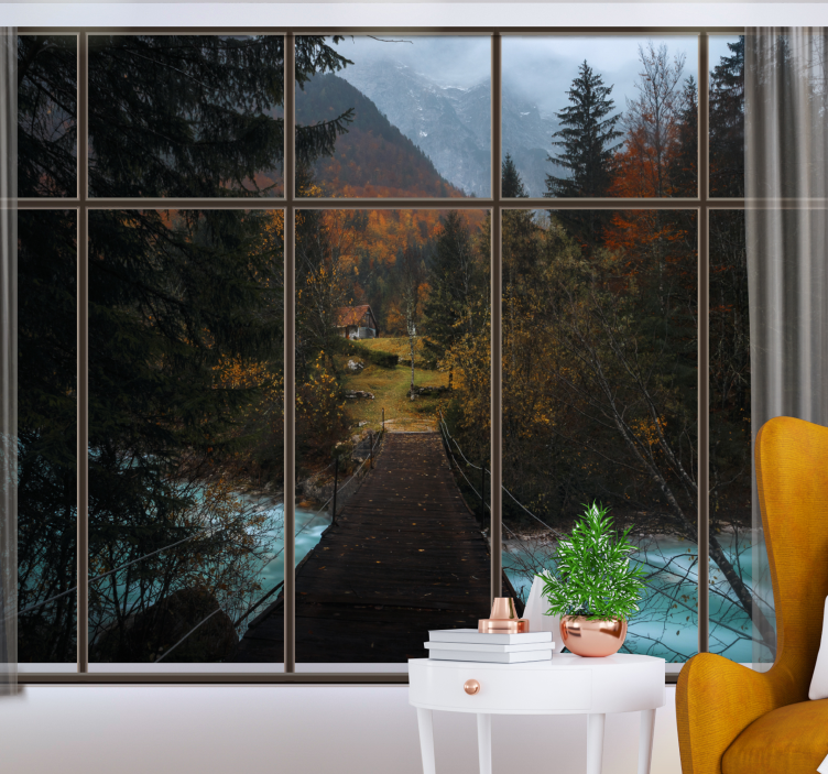 Okno s výhľadom na les nástenná maľba na strom - Tenstickers