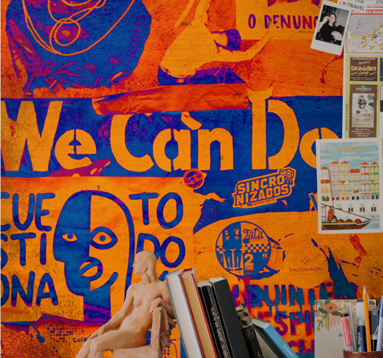 Oranžová a modrá môžeme to urobiť plagát fototapeta - Tenstickers