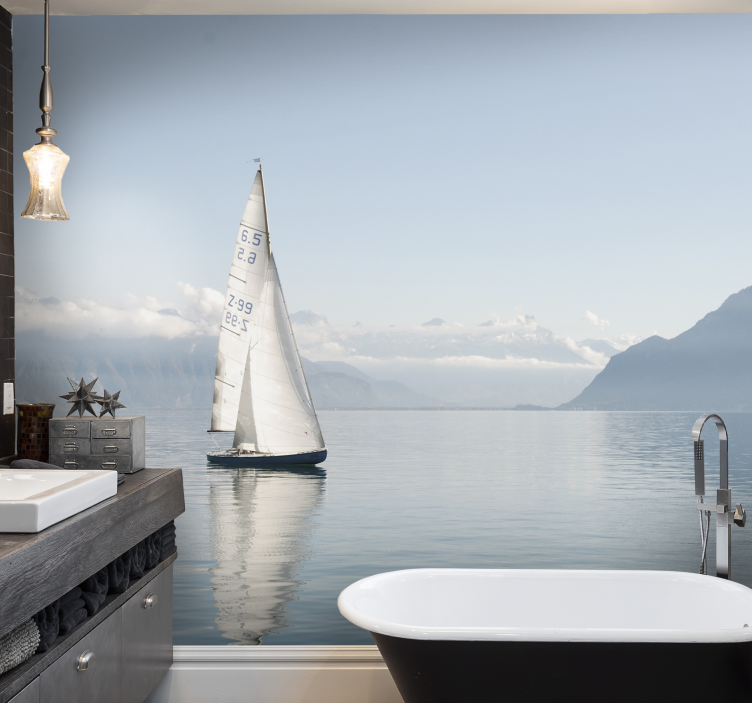 Plachetnica pokojné more pod morskou maľbou - Tenstickers