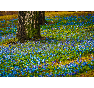 Modré kvety a fototapeta na strom - Tenstickers