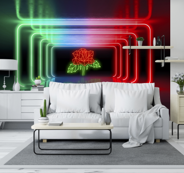 fototapety 3d silueta neónovej ruže - Tenstickers
