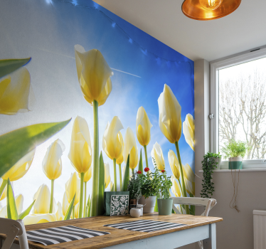 Biely tulipán krajina kvetina nástenná maľba - Tenstickers