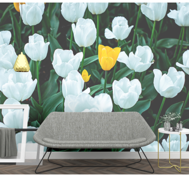 fototapeta kvety kvitnú biele tulipány - Tenstickers